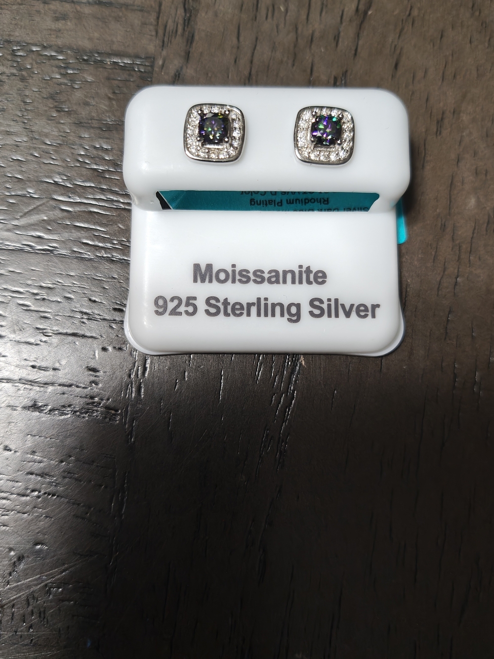 Moissanite 925 Sterling Silver Square Stud Earrings - Black/Iridescent